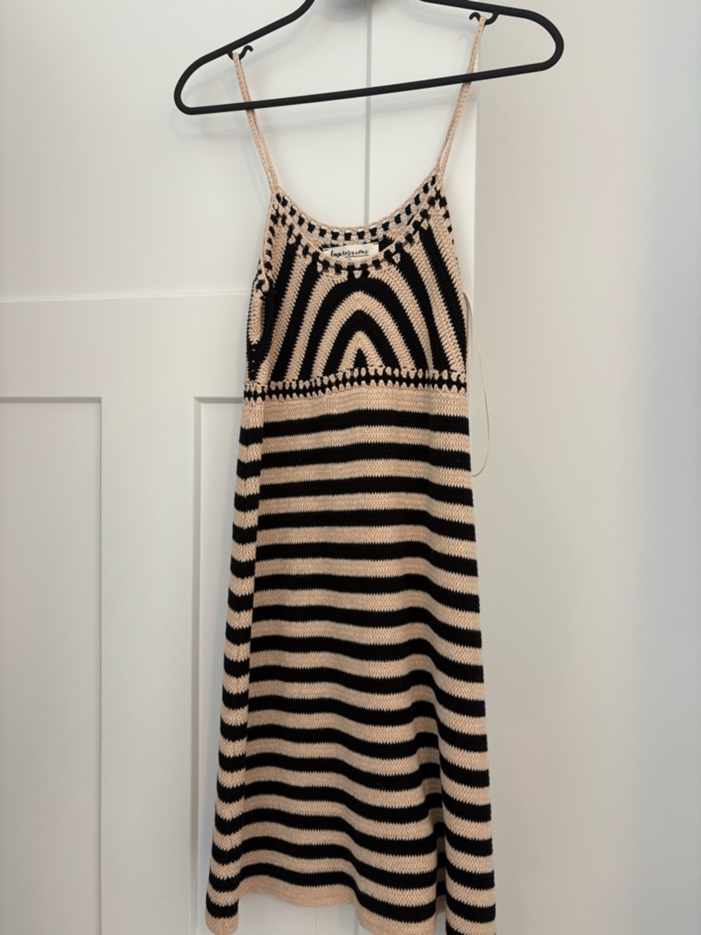 Impressions Black and Beige Crochet Tank Dress